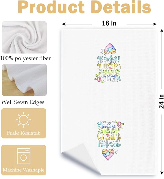 Quilters Gifts Kitchen Towels, Gifts for Sewing Quilting Lovers Dish Tea Towels, Gift for Sewers Women Decorative Hand Towel for Bathroom Kitchen, 16x24 Inches Set of 2