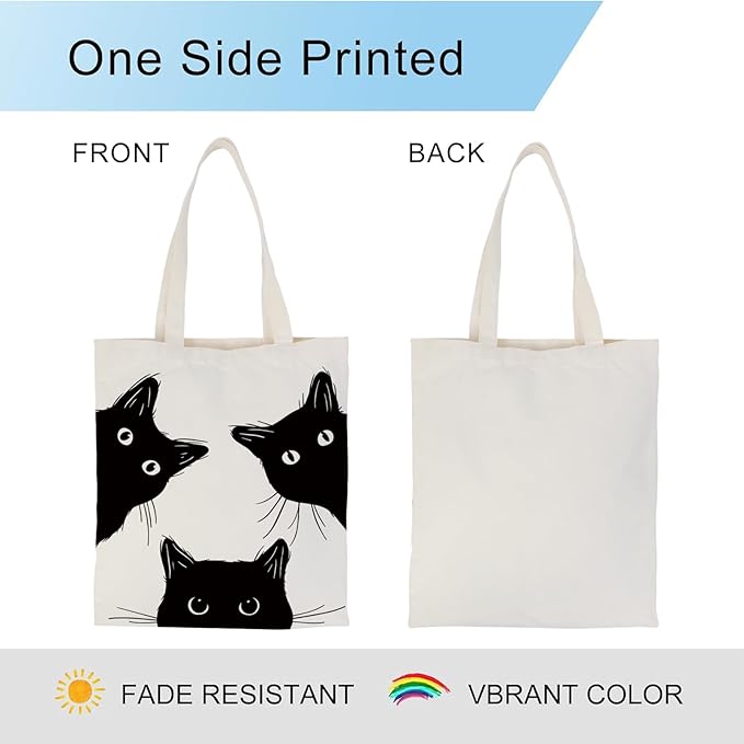 Cat Tote Bag Canvas Cute Black Cat Aesthetic Bag Canvas Bag for Women Cat Lover Gift for Women