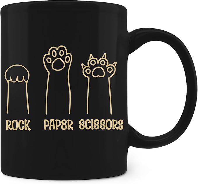 Cat Paw Black Mugs - Cute Paw Designs for Cat Lovers, Rock Paper Scissors Mug 11oz