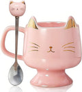 Christmas Mugs High-Footed Ceramic Cat Mug – 13.5oz Unique Coffee Cup with kitty Expression Design, Fun Gift for Women, Girls, Kids, Cat Lovers (pink)