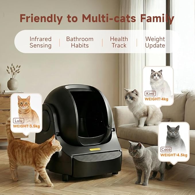 Open-Top Self-Cleaning Cat Litter Box,Automatic Cat Litter Box for Large & Multiple Cats Up to 33 lbs,App & Knob Control, Dual Sensors,Quiet Operation