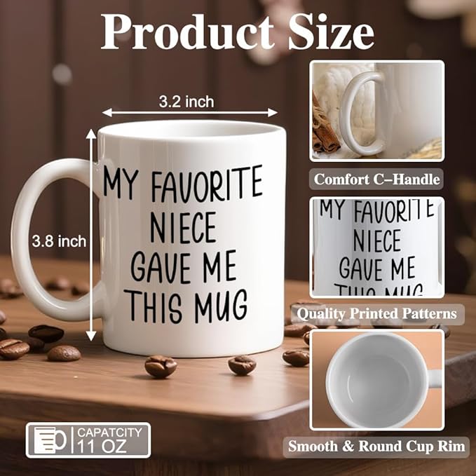 My Favorite Niece Gave Me This Mug Ceramic Coffee Mug for Women Men, Funny 11oz Aunt Mug From Niece, Aunt Gifts, Christmas Appreciation Gifts for Aunts And Uncle, Fathers Day Present for Uncle