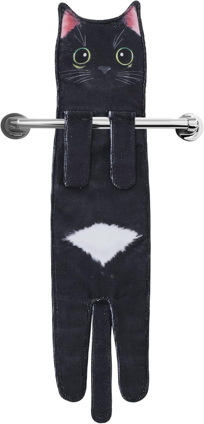 Funny Hand Towels for Bathroom Kitchen Decor - Cute Cat Hanging Hand Towel Kitchen Gadgets - Unique Housewarming Birthday Christmas Cat Lover Gift Ideas for Women Mom Lady Adults