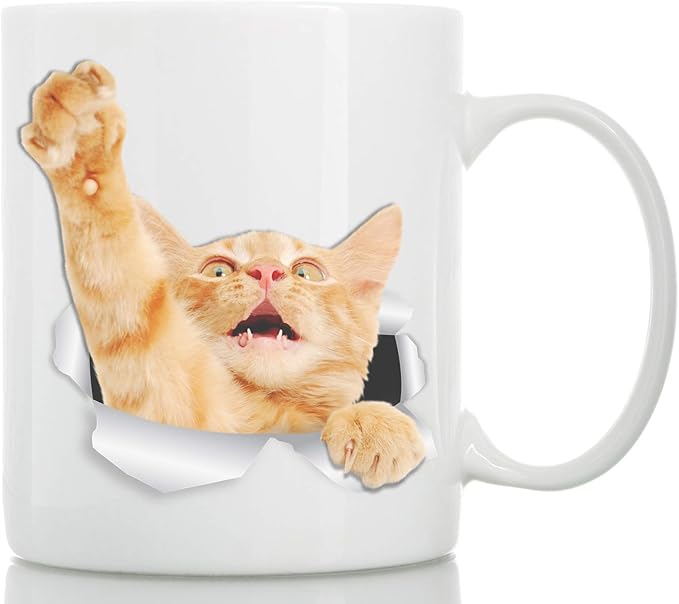 Winston & Bear Playing Orange Cat Mug – Ginger Tabby Ceramic Coffee Mug Gift for Cat Lovers (11oz)