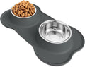 AsFrost Dog Food Bowls Stainless Steel Dog Food & Water Bowl Set with No Spill Non-Skid Silicone Mat, Dog Dishes Pet Feeding Bowls for Small Medium Large Sized Dogs Cat Puppy Food Bowl, Grey, 4 Cup