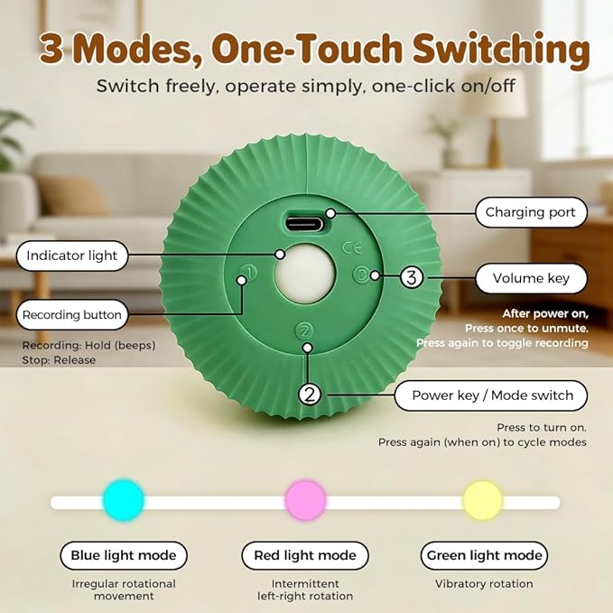 2026 New Interactive Dog Toys, Automatic Moving Interactive Cat Toy with 3 Speed Modes, USB Rechargeable Smart Motion Rolling Ball with Tail Rope, Indoor for Small Medium Large Dogs (Green + Orange)