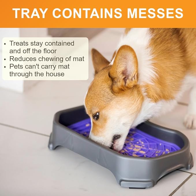 Neater Pets Neat-LIK Dog Lick Mat w/Mess-Proof Tray, Lick Mat for Dogs, Cats, Puppy, Reduces Anxiety & Boredom, Peanut Butter Slow Feeder, Interactive Treat Licking Pad (Purple & Green/Gunmetal)