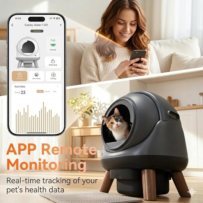 G1 Self Cleaning Litter Box for Multiple Cats, Automatic Cat Litter Box, Includes 2 Roll Trash Bag and Litter Mat, Grey