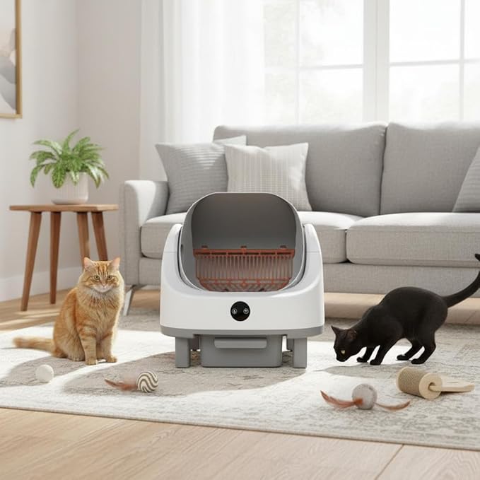 Automatic Self Cleaning Litter Box for Multiple Cats, Large Open-Top Electric Cat Litter Box with Smart APP Control, 9L Capacity & Safety Sensors, Includes Waterproof Liner