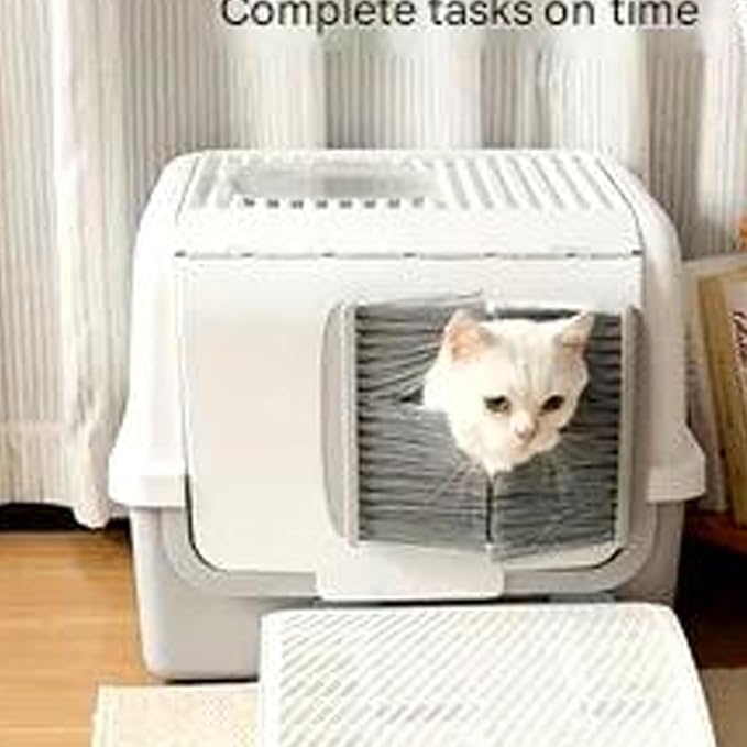 Multi-Functional Cats Toilet with Self-Cleaning Fleece Systems, Leak-Proof Enclosed Structure & Spacious Comfortable Litter Box Litter Box with Lid