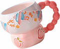 Ceramic Cartoon Coffee Mug,Aesthetic Hand-Painted Creative Ceramic Mug,Cute Mug, Aesthetic Coffee Mug, Ceramic Tea, 12oz/400ml for Tea Coffee, Milk and Oatm (Pink-Peach)