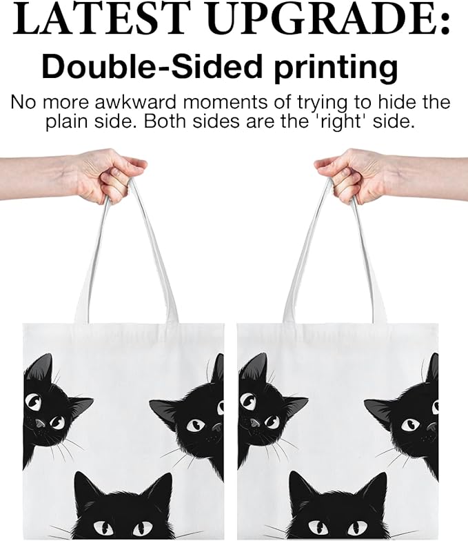 Cute Cat Canvas Tote Bag for Women Funny Cat Bag for Shopping Work Travel Lover Totes Gifts