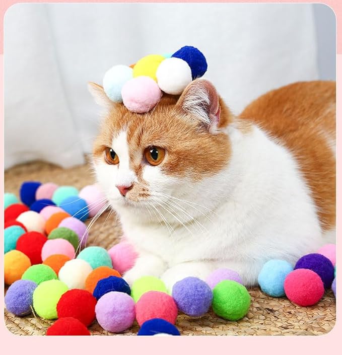 200pcs Cat Toy Ball Fun Colorful Plush Self Play Toys Pom Balls Shooting Interactive for Indoor Cats Enrichment Kittens Puff Ball Playing (Only 200 Pieces Balls)