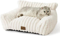 COZY KISS Cute Cat Couch, Fluffy Sofa Bed for Cats and Small Dogs, Premium Faux Rabbit Fur Cats beds for Indoor Cat, Ultra-Soft Supportive Pet Couch Furniture (Cream, S: 25.5''x17.5'')