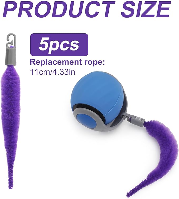 BOXOB 5pcs Cat Ball Toy Replacement Tails, Interactive Cat Toy Accessories Attachments Automatic Moving Ball Worm Refills Rope Compatible with 2.0 (Purple)