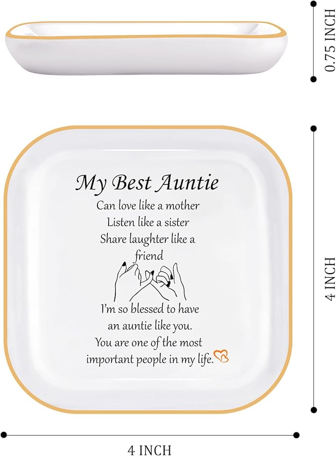 PUDDING CABIN Mothers Day Auntie Gifts, Aunt Gifts from Niece, Nephew Jewelry Dish - I'm blessed to have an auntie like you - Mothers Day, Birthday, Christmas