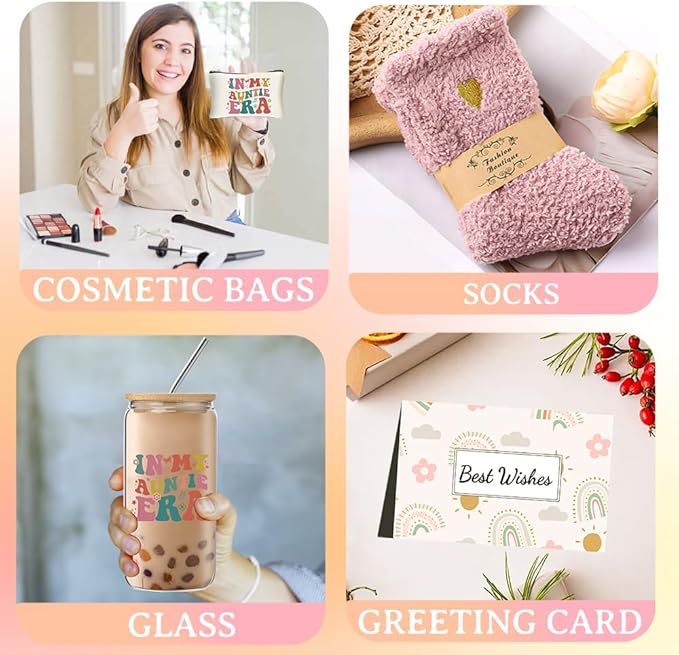 Unique Gifts from Niece Nephew, Aunt Gifts for Women, Birthday Mother’s Day Thank You Presents Set with Glass Cup Makeup Bag for Auntie New Aunt