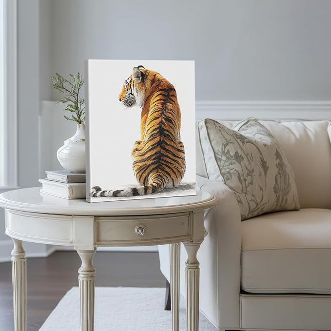 Modern Tiger Wall Art Decor Majestic Tiger White Print Picture Modern Animal Wall Decor for Home Living Room Bedroom 8x10 Inch Canvas Framed