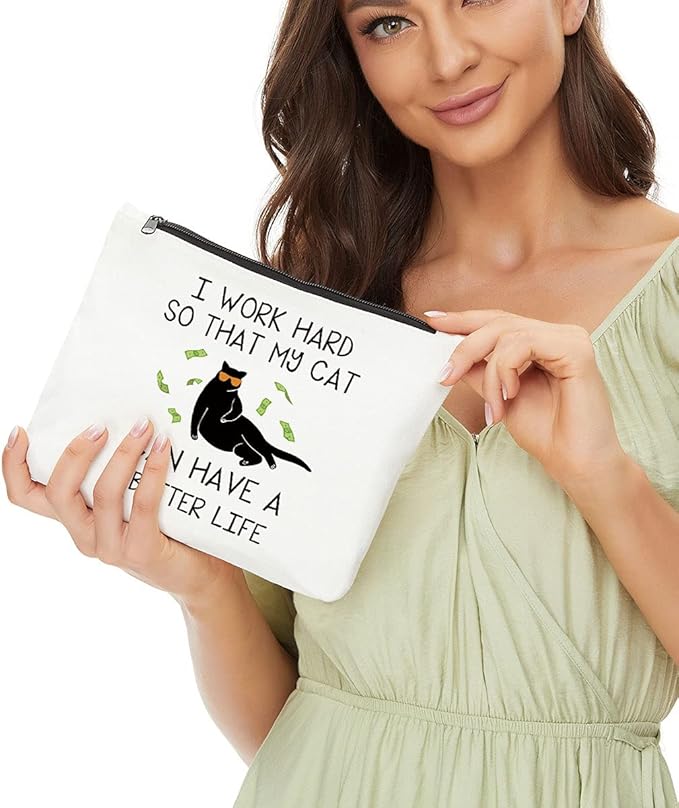 JIUWEIHU Cat Lover Gifts for Women, Cosmetic Bag for Women, Cute Gifts for Cat Lovers, Crazy Pet Lady Gifts Pet Themed Print, Funny Birthday Gifts for Women, Mom, Friend