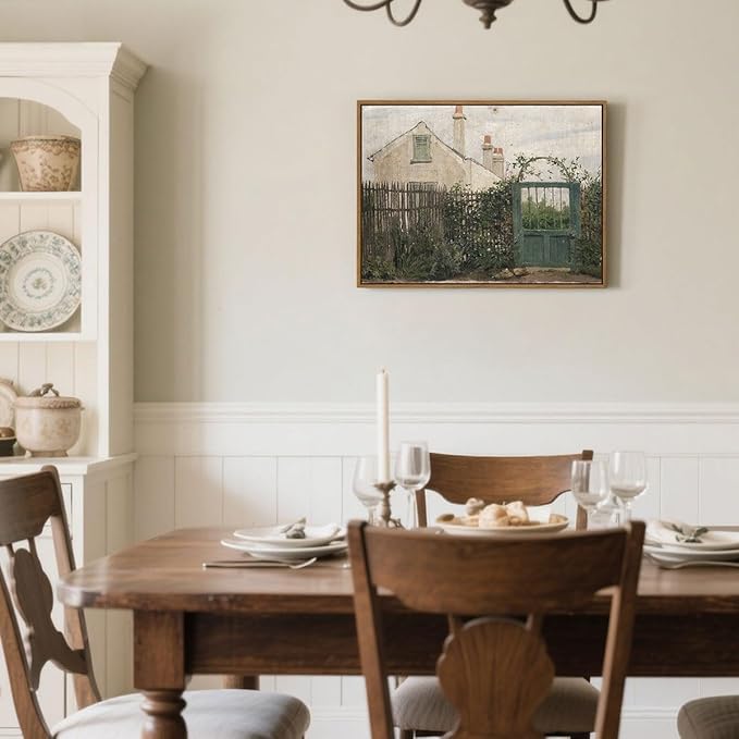 RGHPJCYS Farmhouse Wall Art Vintage Landscape Art Prints Rustic Cottage Fence Painting Picture Framed Country Garden Wall Decor for Living Room Bedroom Bathroom Home Kitchen Decoration, 12"x16"x1Pcs
