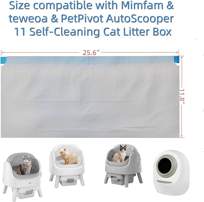 Cat Litter Box Liners for Automatic Self-Cleaning Litter Boxes, Heavy-Duty Tear-Resistant Leak-Proof Bags with Drawstring Closure, 25.6in×11.8in, FOXORU (40)