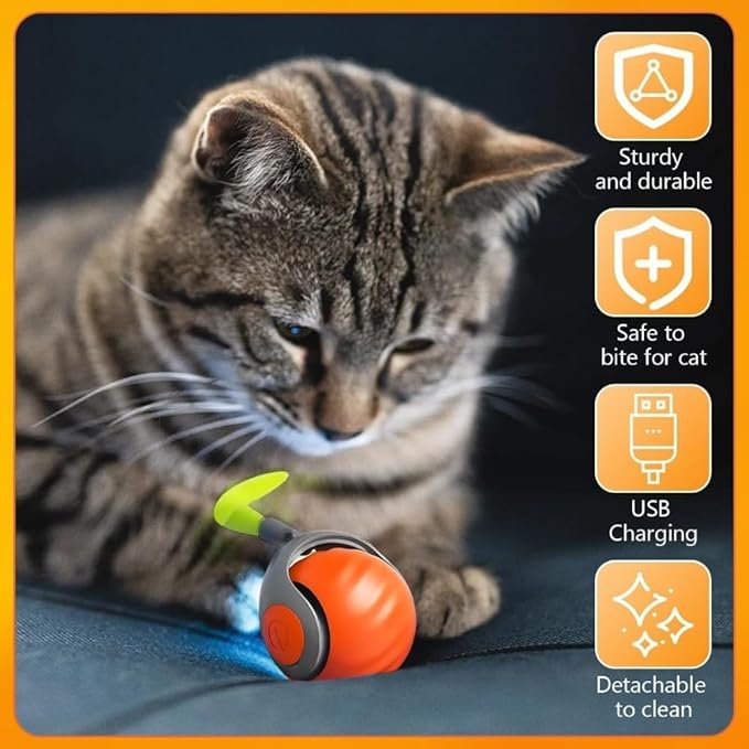 Speedy 2.0 Tail Cat Toys - Automatic Moving Ball with Tail, Two Speed Adjustment & USB Rechargeable Smart Toy, 2025 New Generation Interactive Toys for Bored Indoor Cats (Orange)