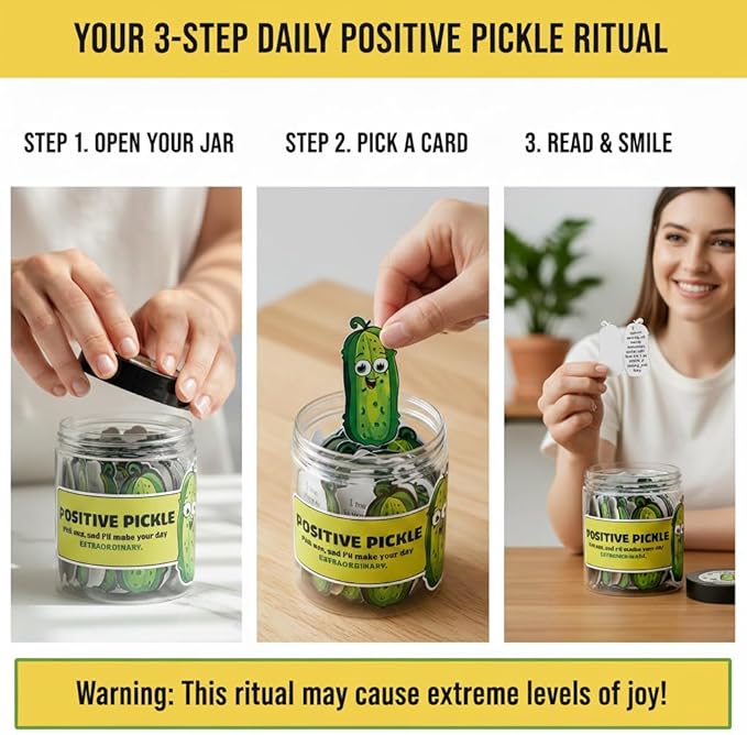 DEARMINE 60 Positive Pickle Cards Jar, Graduation Gifts, Mothers Day Birthday Gifts for Mom, Women, Coworkers, Adults, Teachers, Friends, Teen Boys, Teen Girl Gifts Trendy Stuff