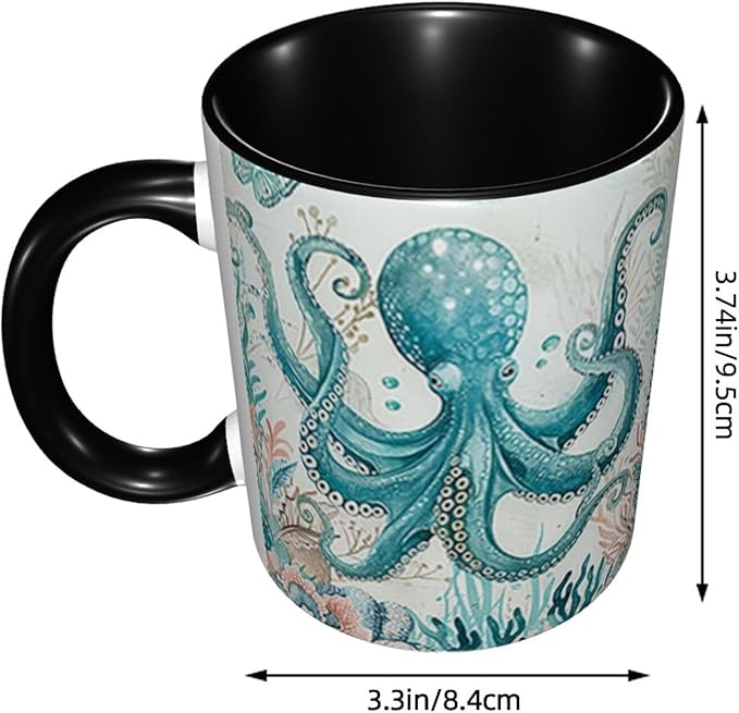 Octopus Coffee Mug Funny Ceramic Tea Cup With Handle Dishwasher Microwave Safe for Women 11oz Porcelain