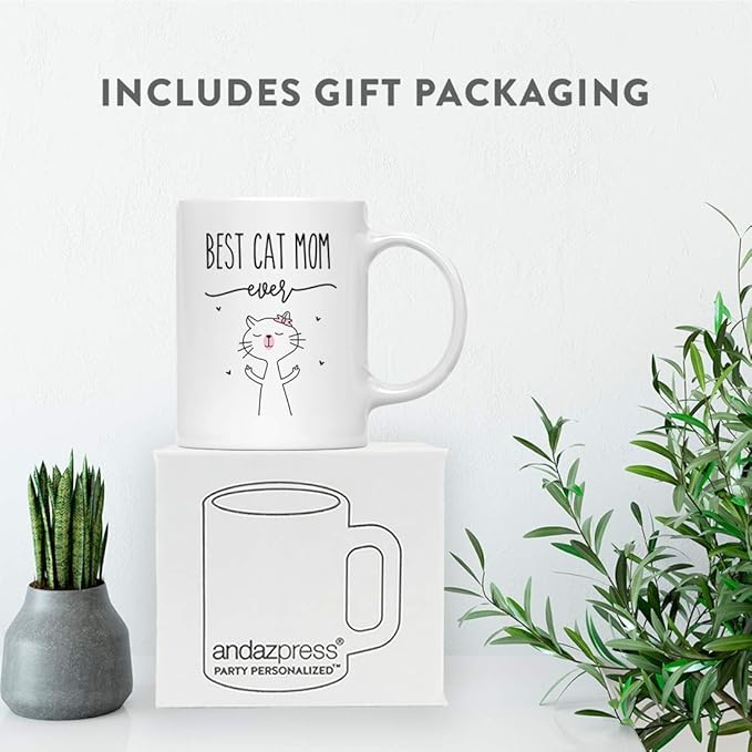 Andaz Press Mother's Day 11oz. Ceramic Coffee Tea Mug Gift for Mom, Best Cat Mom Ever, FU Cat Graphic, 1-Pack, Birthday Christmas Gift Ideas