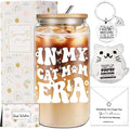 Cat Lover Birthday Gifts for Women, Cats Mom Mothers Day Gift, Cute Cat Themed Christmas Gifts Set with 16oz Glass Cup Necklace for Crazy Cats Lady, Mom Sister