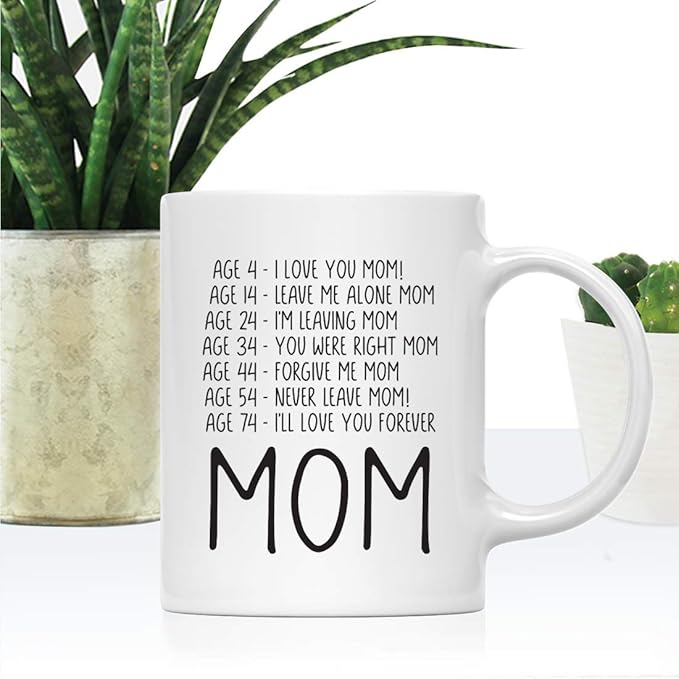 Andaz Press Mother's Day 11oz. Ceramic Coffee Tea Mug Gift for Mom, Ages and Moods, I'll love you forever Mom, 1-Pack, Birthday Christmas Gift Ideas