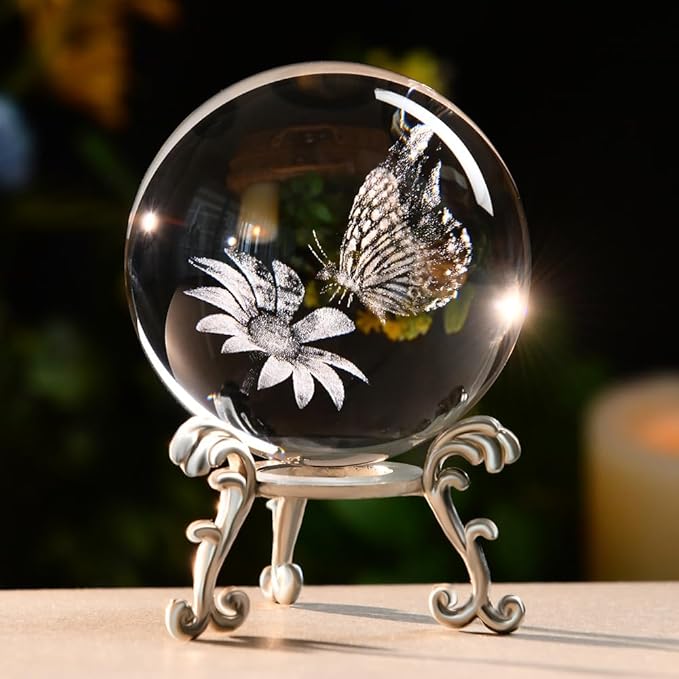 Butterfly Gifts for Women 3D Crystal Ball Butterfly Gift for Her Girl with Stand Wife Mom