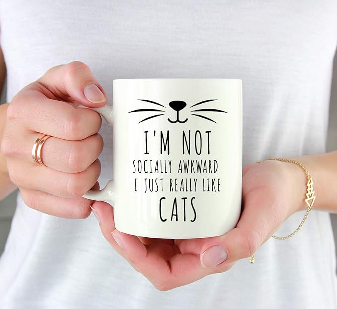 Andaz Press Funny Cat Lover 11oz. Ceramic Coffee Tea Mug, I'm Not Socially Awkward I Just Really Like Cats, 1-Pack, for Cat Mom, Birthday Christmas Ideas, Includes Box