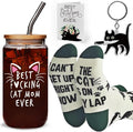 Funny Cat Glass Cup Set Best Cat Mom Ever Gifts for Cat Lover, Christmas Birthday Mothers Day Gifts for Cat Mom, Cute Cat Themed Gifts for Women Sister Bestie Daughter