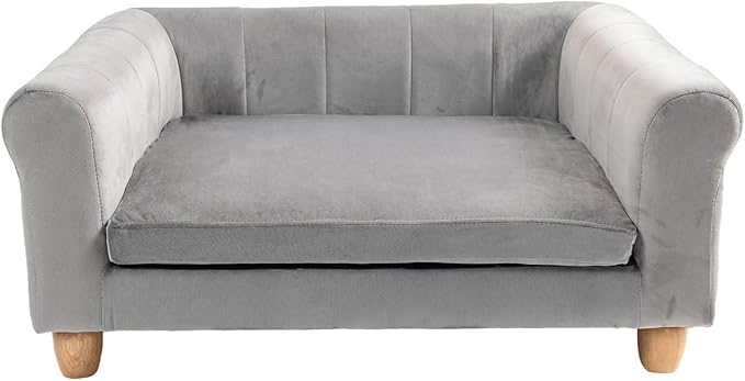 CRITTER SITTERS 33” Faux Suede Ped Bed in Grey, Durable Washable Sofa Couch for Small & Medium Cats & Dogs, Must Have Accessory for Yorkies, Shih Tzus & Frenchies, Kitten & Puppy Essential Furniture