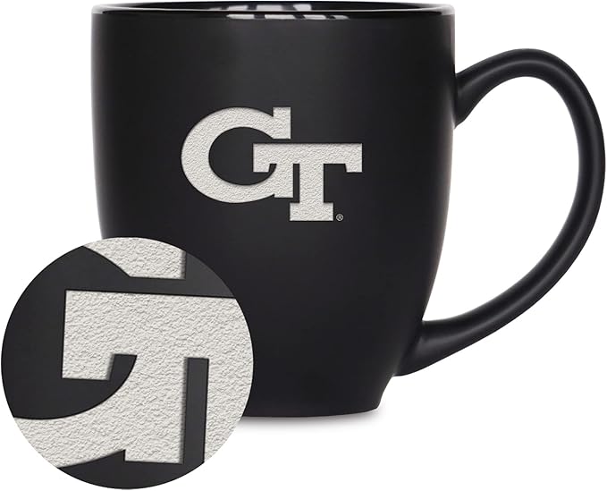 Rico Industries NCAA (D/E/F & G) Standard 15oz Laser Engraved Matte Black Ceramic Bistro Mug - For Hot or Cold Drinks