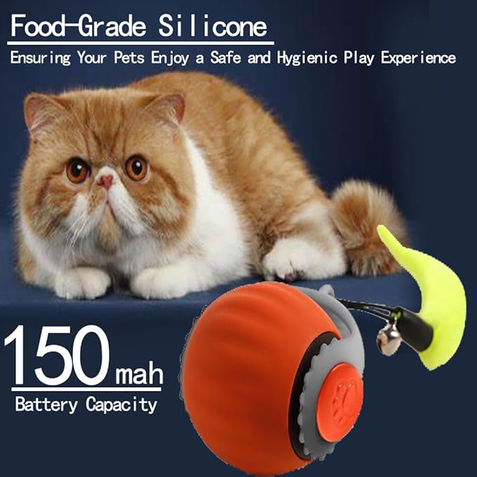 2 Pack Automatic Moving Dog Toy Ball,Smart Interactive Cat Toy Ball with Tail&Interactive Sensor,(2Packs Orange)