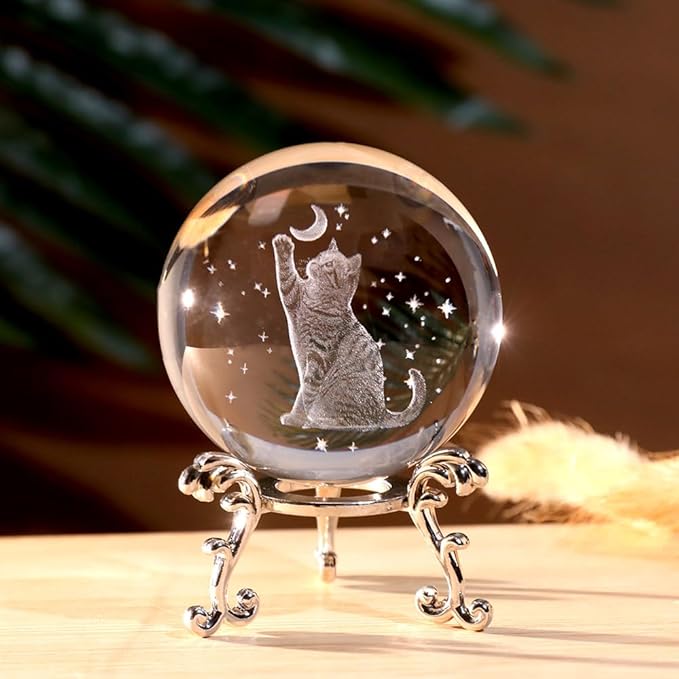 Cat Lover Gifts for Women 3D Cat Crystal Ball Themed Gift Mom Birthday Kitty Laddy Gift for Christmas Mothers Day
