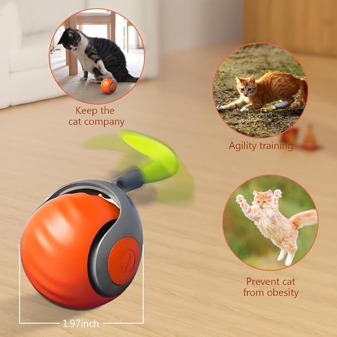 Speedy 2.0 Tail Cat Toys - Automatic Moving Ball with Tail, Two Speed Adjustment & USB Rechargeable Smart Toy, 2025 New Generation Interactive Toys for Bored Indoor Cats (Orange)