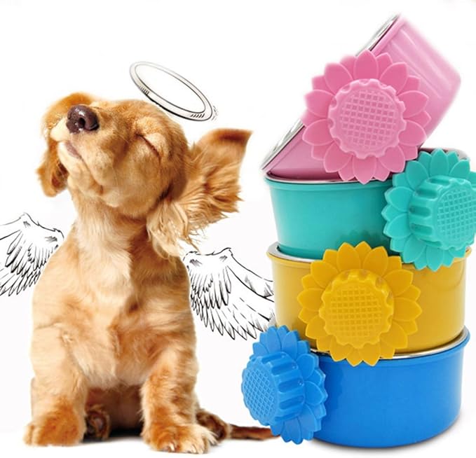 DEVILMAYCARE Pet Feeder Dog Bowl Stainless Steel Food Hanging Bowl Crates Cages Dog Parrot Bird Pet Drink Water Bowl Dish Accessory (L: 6''x2.2'', Pink)