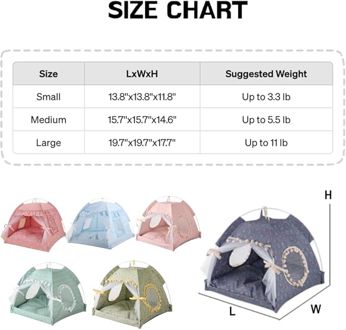 Cat Bed Tents Dog House Indoor Outdoor Lace Mesh Breathable Windows Door Curtains Removable Portable Nest Teepe House (Small,Gray&Pink)