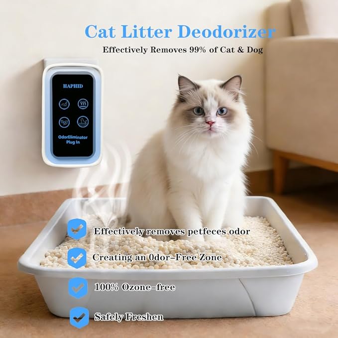 Cat Litter Deodorizer - Plug In Negative Ion Air Purifier for Litter Box, 99% Odor Removal, Strong Odor Eliminator for Smoke, Litter Box, Toilet, Closet, Cabinet, Shoe, Garage.