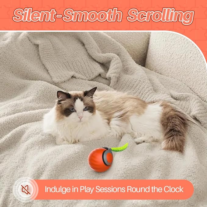 Speedy Cat Toy,Smart Self Rolling Interactive Toy Balls Automatic Moving,Chase Toys for Bored Indoor Kitten/Adult Cats, Rechargable (Orange)