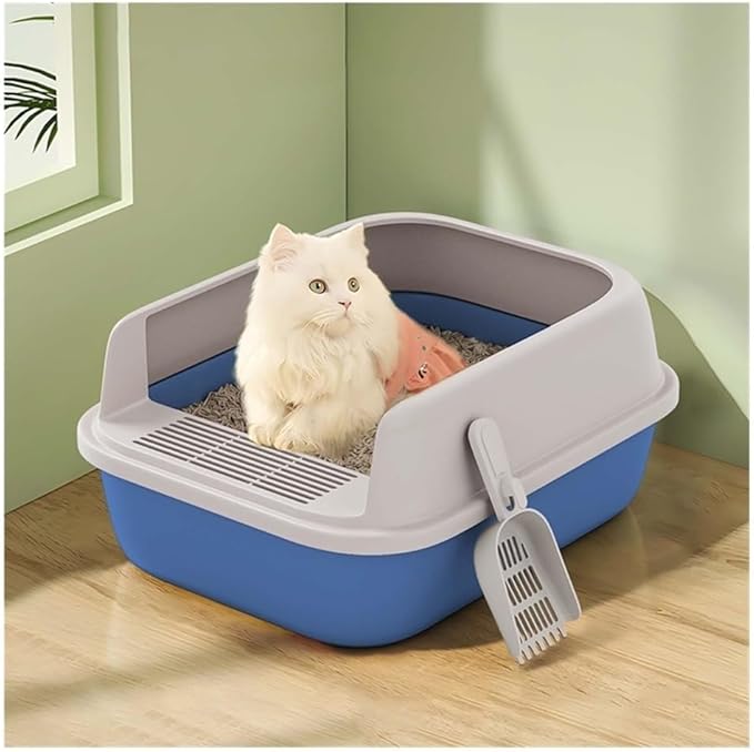 Automatic Litter Box, Semi-Open Cat Litter Box with High Sides, Anti-Splash & Easy to Clean(Blue,Medium)