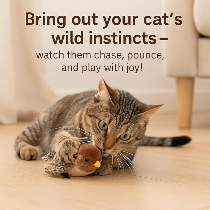 Flying Bird Cat Toy (Not a Flying Bird) – Interactive Flappy Bird Toy for Indoor Cats, USB Rechargeable with Real Feathers, Chirping Sounds & Remote Control