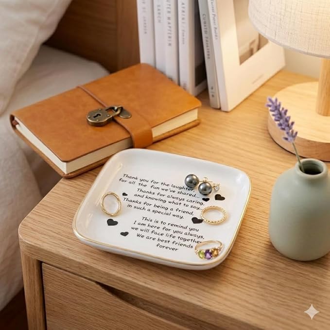 PUDDING CABIN Friend Birthday Gifts for Women,Friendship Thank You Ring Trinket Dish,Going Away Gifts for Friends,Long Distance Gifts for Women Moving Retirement Gifts For Woman