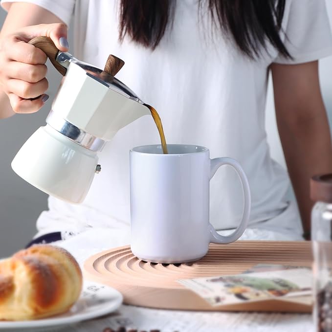 16 OZ Porcelain Coffee Mug, Classic Blank Ceramic Cup with Large Handle for Tea Latte Cappuccino, White