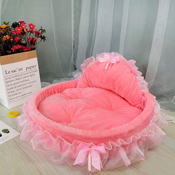 pawstrip Pink Dog Bed Washable Princess Cat Couch Soft Plush Pet Sofa Nest Mat Snuggle Kitten Puppy Cave Beds Cute Cozy Kitten Doggy Kennel Cushion Small Medium Dogs Cats Sleeping Pad (L, Pink)