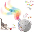 Interactive Cat Toys for Indoor Cats with 3 Interchangeable Tails - Automatic Moving & Chirping Ball, Self Play Toy for Playful Kittens & Bored Cats Home Alone (Gray)