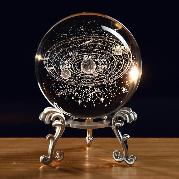 3D Solar System Crystal Ball Universe Gifts 60mm Glass Astronomy Globe Decor Science Planets Model Gift Space Themed Gifts for Space Enthusiasts and Model Collectors